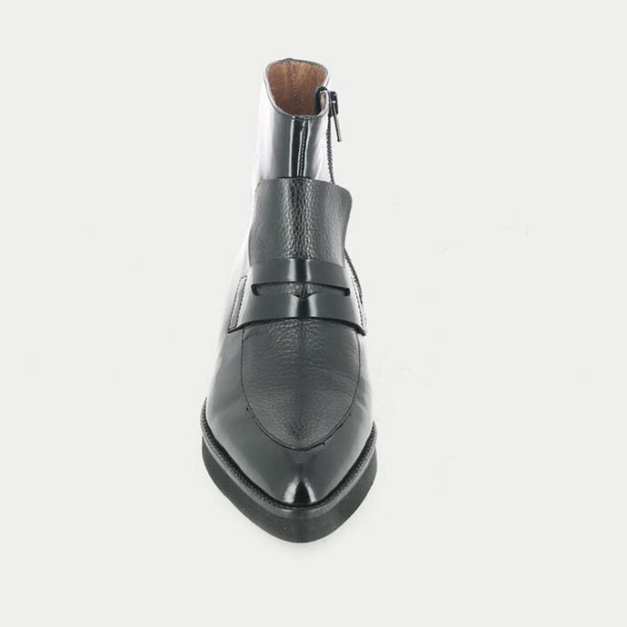Mocaboots bi-matières  en cuir grainé noir