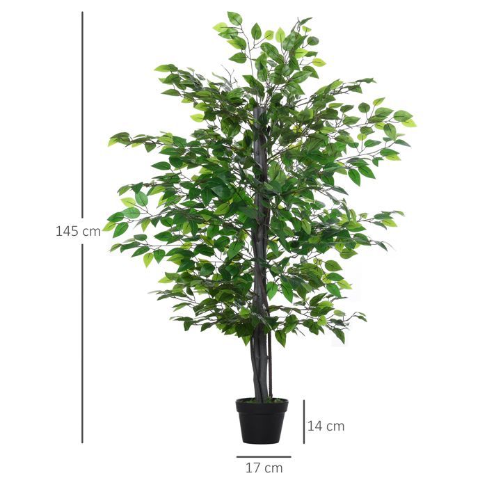 Planta artificial - Outsunny - ficus, 1,45 m de altura, tronco, ramas, enredaderas y líquenes realistas - plástico - 1,45 m