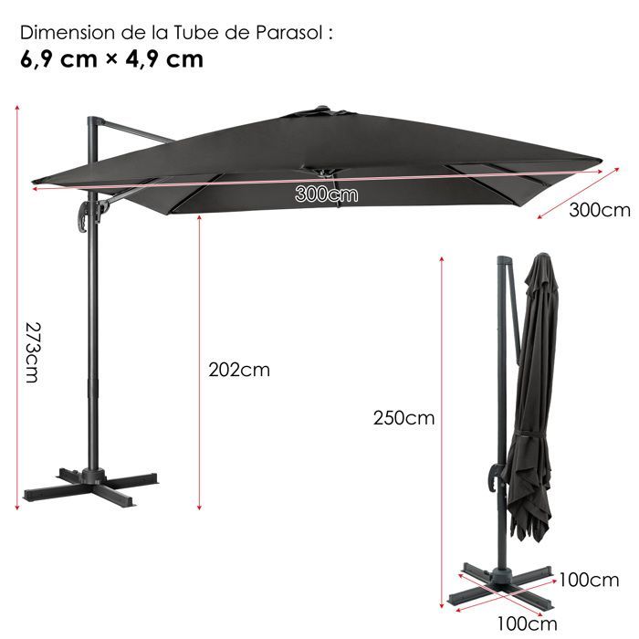 COSTWAY Parasol Déporté Pliable Ø3M avec Base Croisée-Rotation à 360°, 3 Réglages d'Inclinaison-Event pour Jardin et Terrasse, Noir