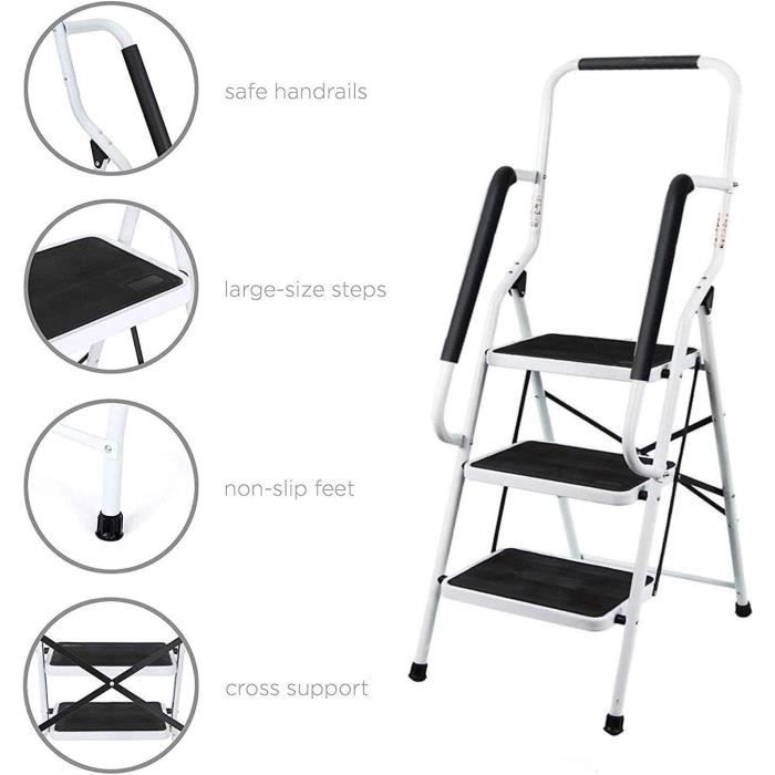 3-step stepladder with handrails, foldable for safety, non-slip, lightweight (8.5 kg) for home office