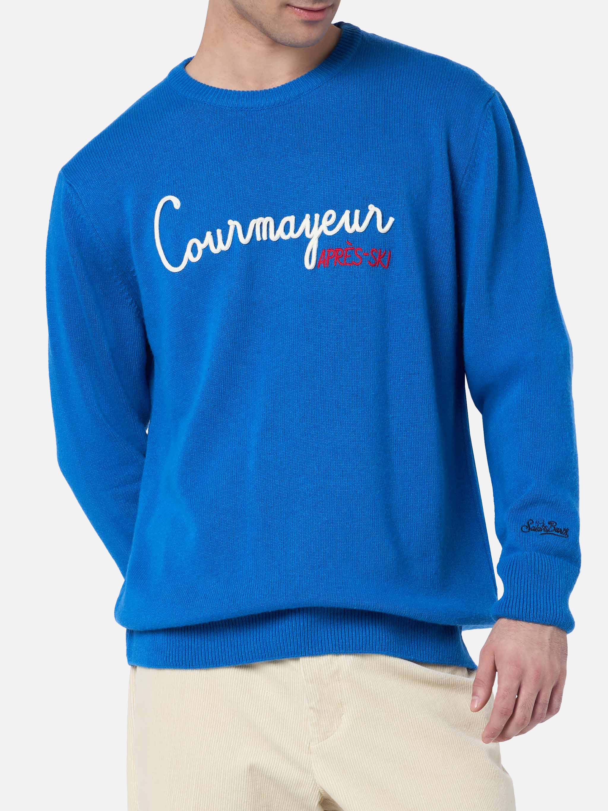 Heron Herren-Skipullover in Blau mit Courma Apres-Ski-Stickerei