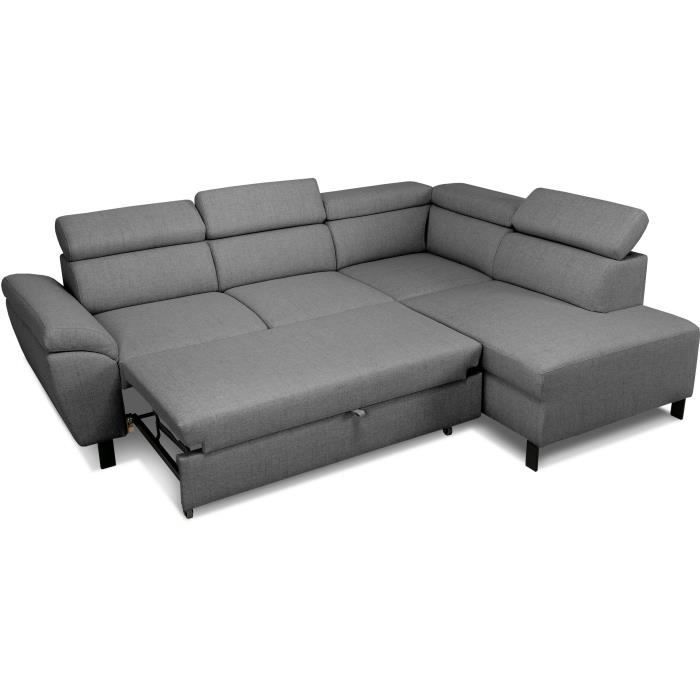Sofá esquinero convertible - 4 personas - STAN - Tela antracita - 3 reposacabezas - Reversible - 243 x 92 x 184 cm