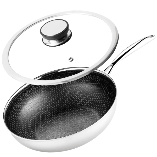 Profesjonalna patelnia ceramiczna Wok 30 cm z pokrywką Na indukcje Kanso
