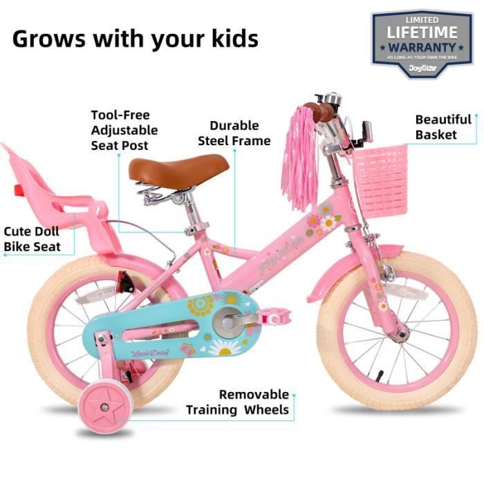 Vélo d'enfant - HILAND - JOYSTAR - 12 pouces - Rose - Avec roues auxiliaires