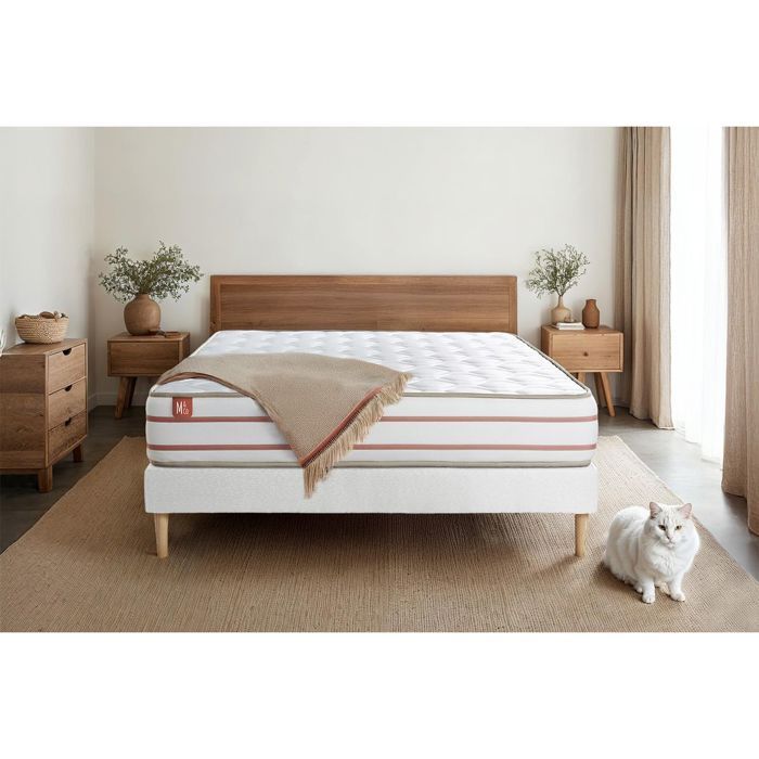 Set letto LE DOUX 90x200 cm in memory foam con 3 zone di comfort - spessore 24 cm + base a doghe bianca