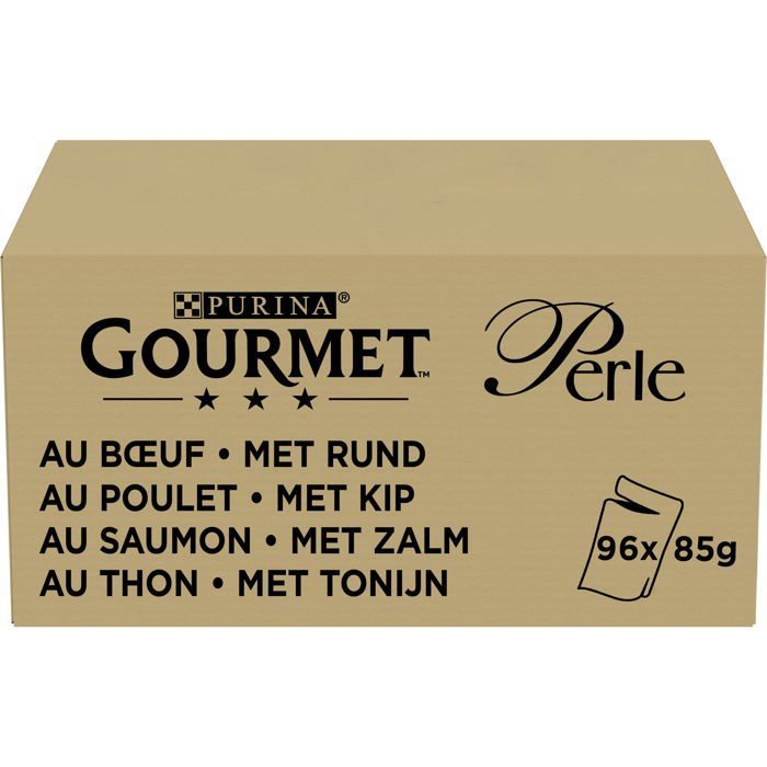 GOURMET PERLE Les Filettines Avec du Bœuf, Poulet, Saumon, Thon  - Sachets fraîcheur pour chat adultes - 96x85g
