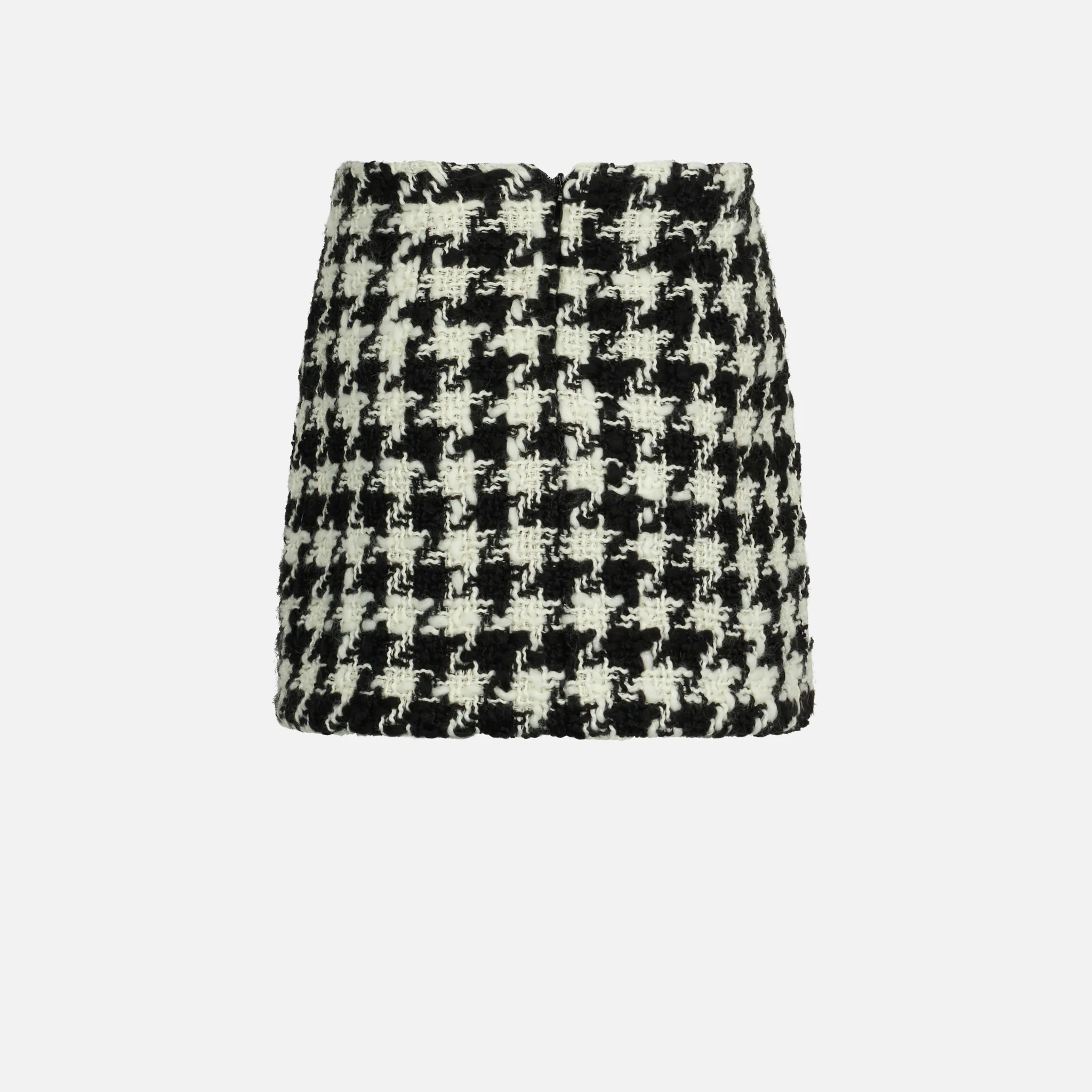Meisjesrok van wol met franjes en pied-de-pouleprint