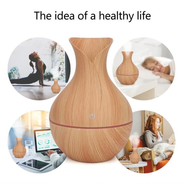 Difusor de aroma ultrasónico USB LED VINGVO para aceites esenciales y humidificador (acabado en madera clara)