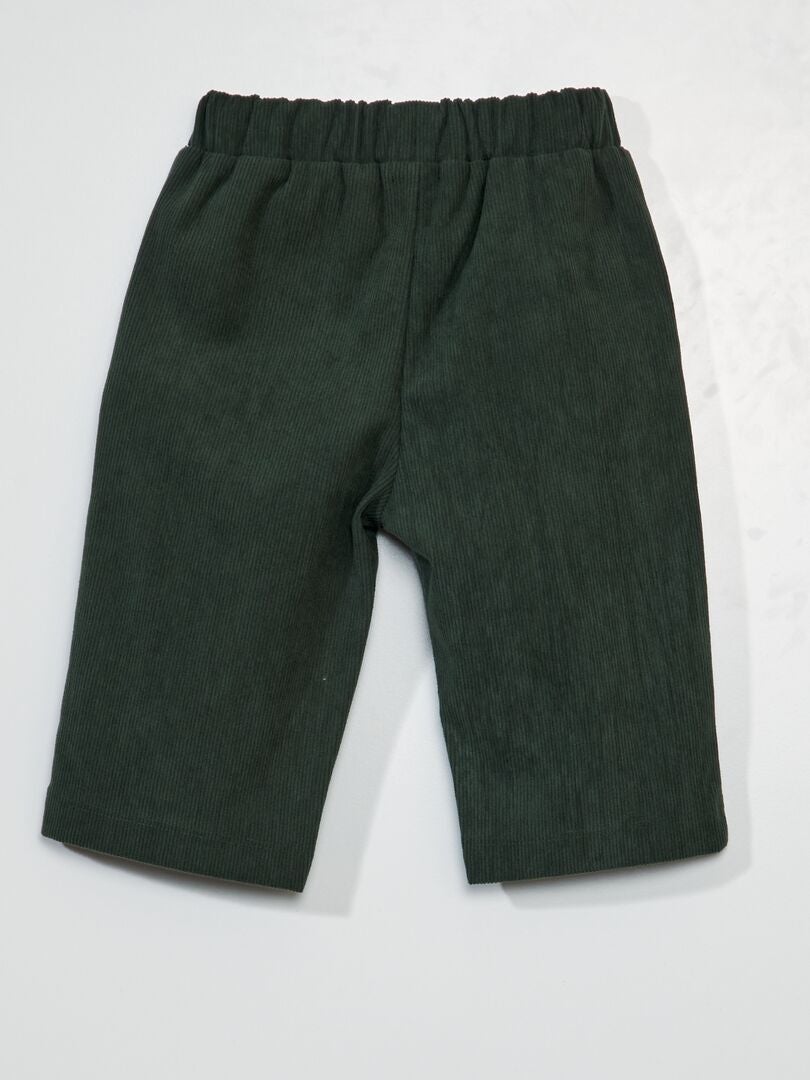Calças de veludo cotelê de cor sólida - VERDE