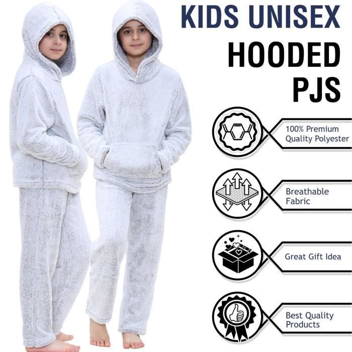 Pijamas infantiles de felpa gruesa y suave para niñas y niños, color gris, de 5 a 13 años.