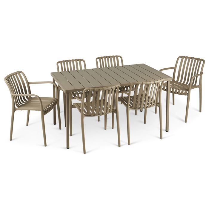 Conjunto de mesa y sillas de jardín TULIPANO para 6 personas, color champán, sillas apilables resistentes a los rayos UV.