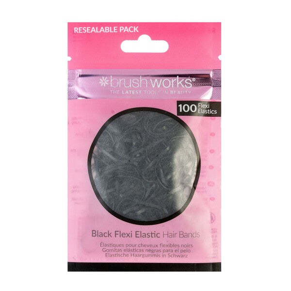 Brushworks svarte fleksible elastiske hårbånd - 100 deler