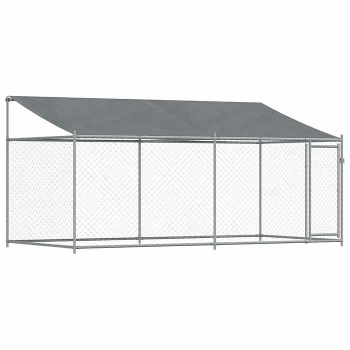 vidaXL Cage pour Chien avec Toit et Porte, Chenil pour Chien, Maison pour Chien, Niche de Jardin Terrasse, Gris 4x2x2 m 3209568