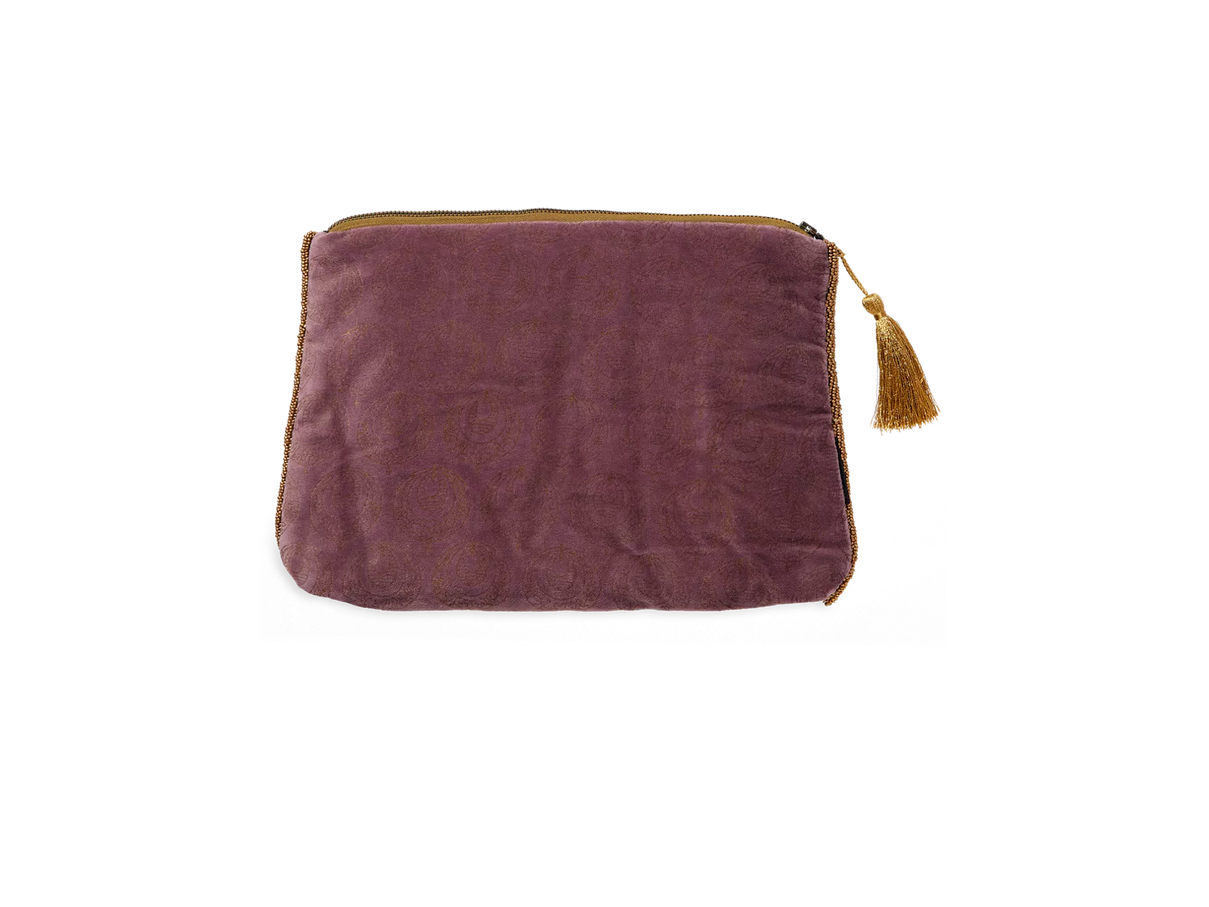Pochette moyenne en velours de coton Vellore, motif paon