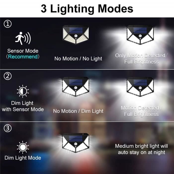 Lâmpada solar - TEMPSA - 100 LEDs - Sensor de movimento - Iluminação externa - 1200 lúmens