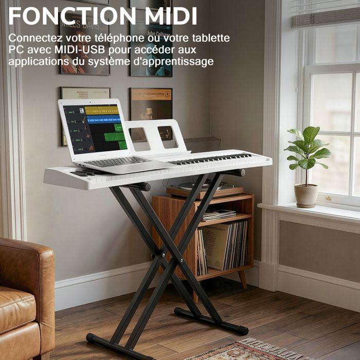 Pianoforte - LALAHO - Pianoforte digitale a 88 tasti, tastiera digitale pieghevole, con supporto, con funzione MIDI e Bluetooth - Bianco