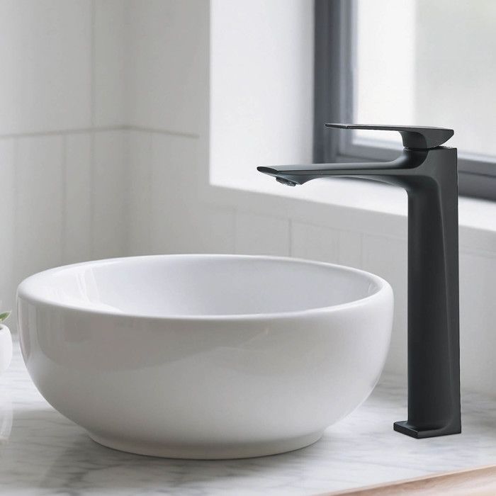 Rubinetto da bagno a cascata, rubinetto moderno nero per lavabo, miscelatore per acqua calda e fredda disponibile con attacco da 3/8