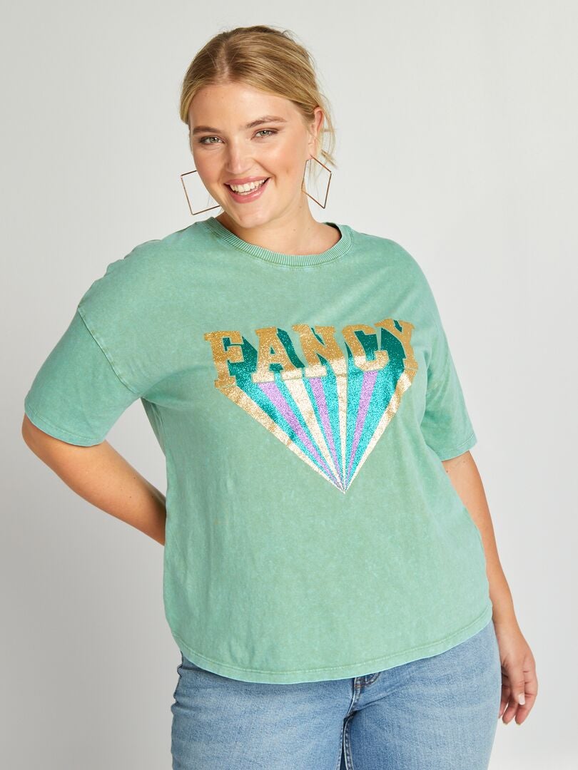 Bedrukt T-shirt met korte mouwen - GROEN