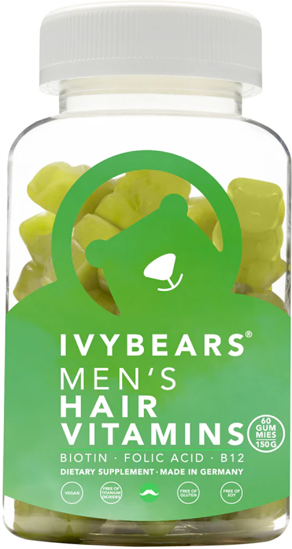 Ivy Bears Men's Hair, suplemento alimentar em forma de gomas para fortalecer os cabelos.