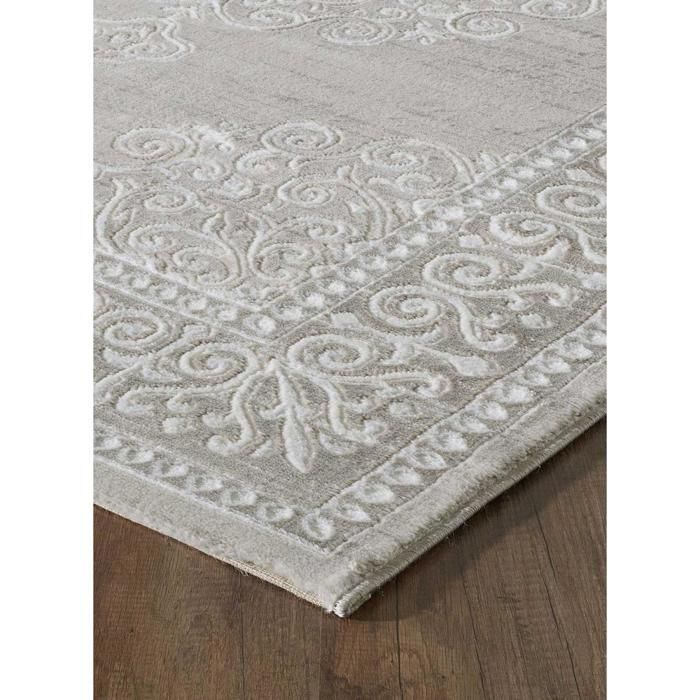 Tapis oriental 120x160 rectangle beige tissé motif ancestral LYN7 MIRALI