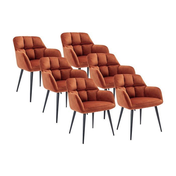 Lot de 6 chaises avec accoudoirs en velours et métal - Terracotta - PEGA
