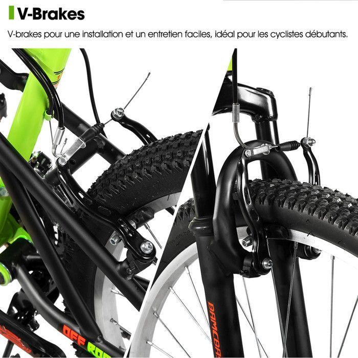 VTT HILAND BAMCBASE - 26 Pouces Double Suspension-Vélo Tout Terrain 18 Vitesses avec Freins sur Jante Avant et Arrière,Unisexe, Vert