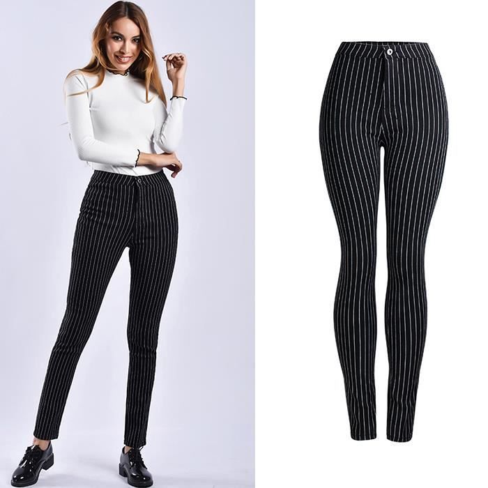 Pantalones vaqueros para mujer - FUNMOON - Cintura alta - Ajustados - Negros - Estilo europeo y americano