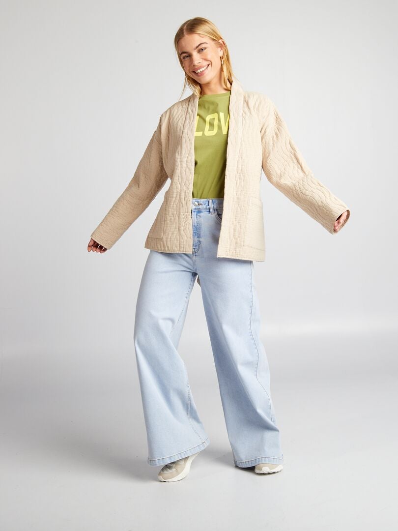 Gewatteerd kimono-jasje met riem - BEIGE