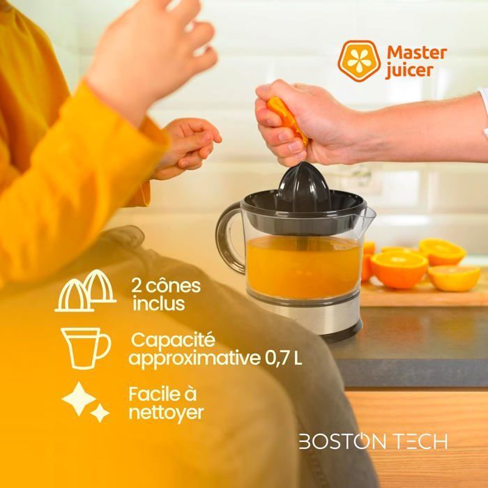 MasterJuicer : presse agrume electrique | 700 ml, Rotation Bidirectionnelle, 40W | 2 cônes, BPA Free