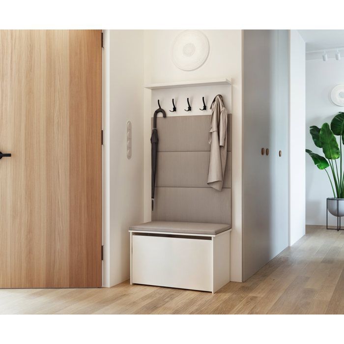 Conjunto de muebles para recibidor - ANDY - Perchero, banco para guardar zapatos - con cojín cómodo - GRIS