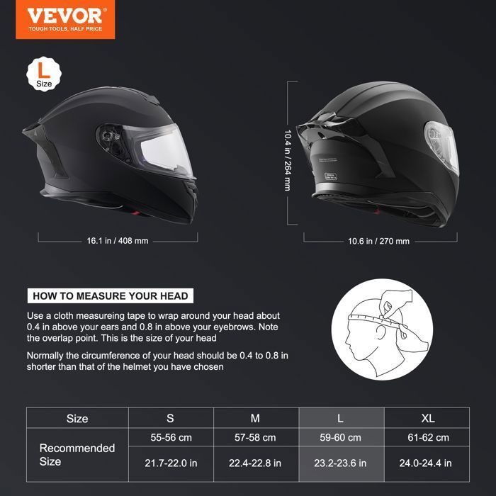Casco integral de motocicleta VEVOR con ranura Bluetooth y lente intercambiable, cómodo casco de motocross homologado por DOT, talla L
