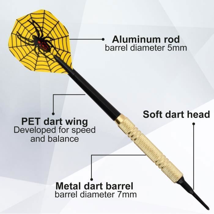 Lot de 12 fléchettes souples pour cible électronique DIBOTELL - 42 ailettes et 100 pointes incluses