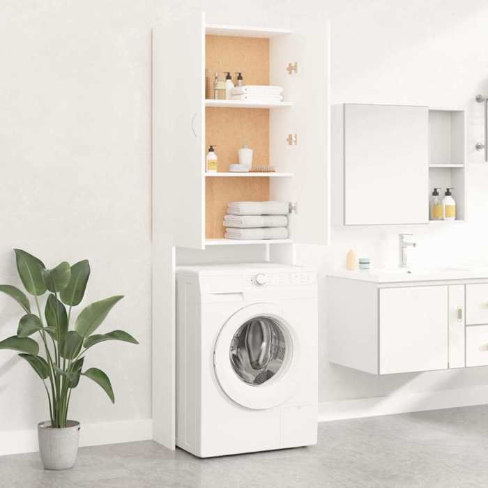 Mobile per lavatrice vidaXL, bianco, 64x25,5x190 cm, in legno composito, mobile per lavanderia con 2 ante e 3 ripiani 808413