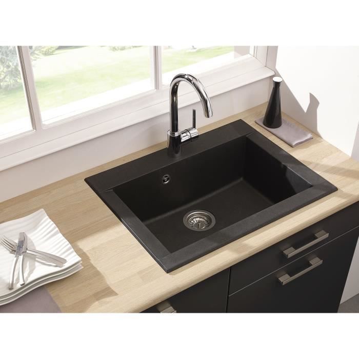 Fregadero de cocina empotrable STRADOUR Hexo de 1 cubeta sin escurridor - Resina - 66 x 50 cm - Negro