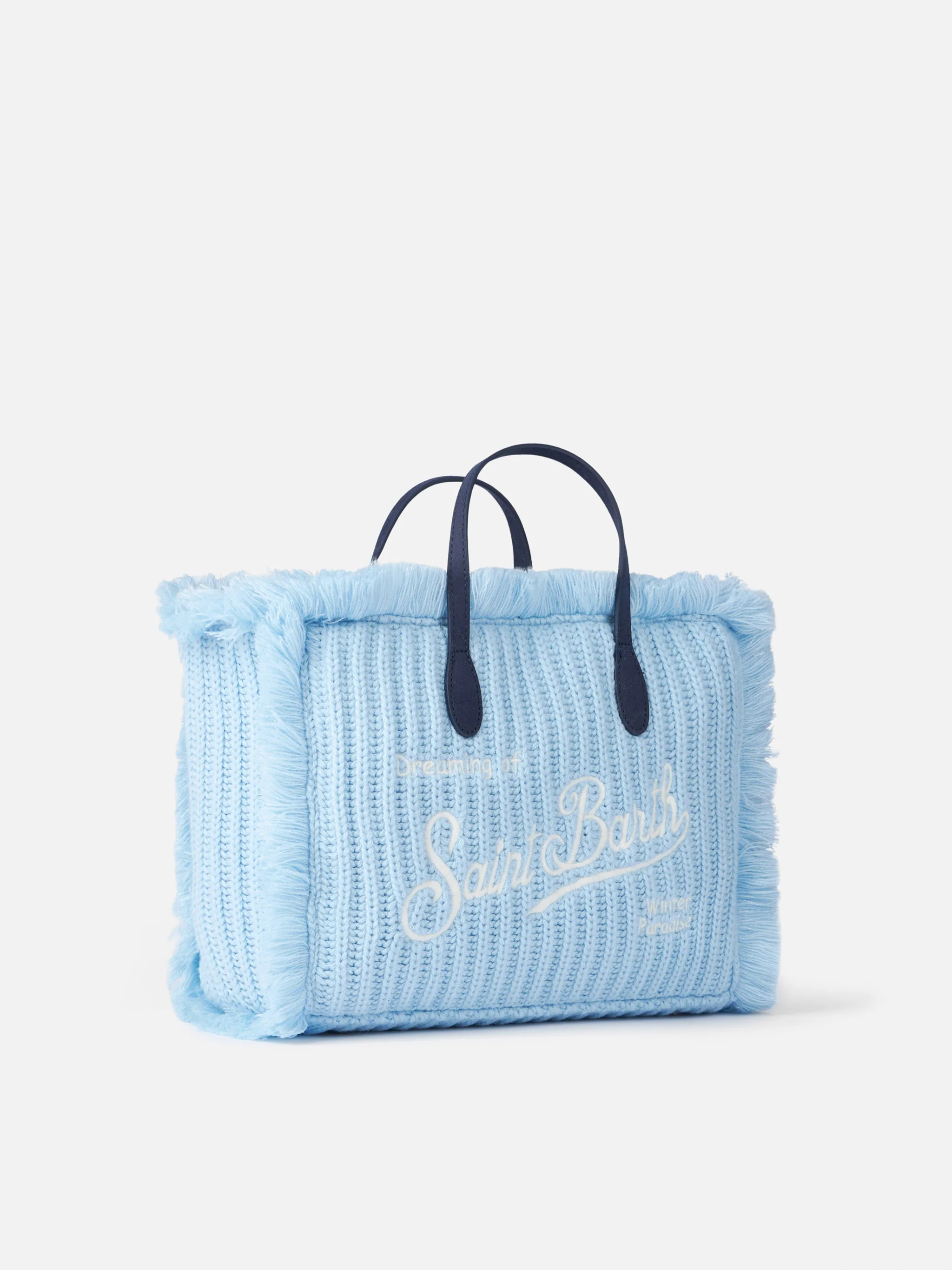 Colette tas van blauwe ribgebreide stof met logo-borduurwerk