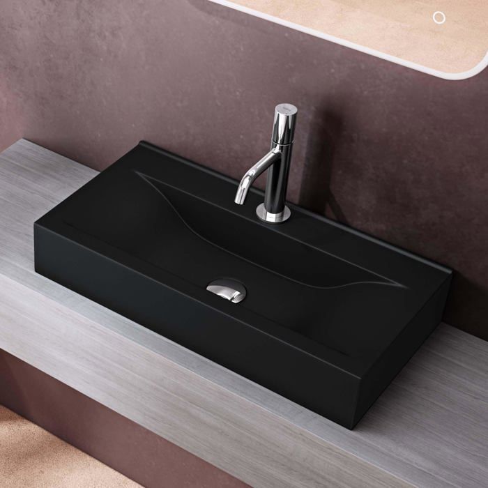 Lavabo de pared o de encimera doporro, lavabo suspendido, diseño Brüssel, 108 g, 62 x 32 x 11 cm, negro mate