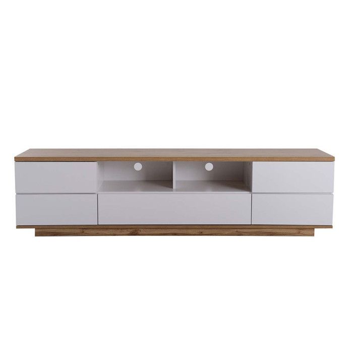 Mobile porta TV in legno MODERNLUXE da 180 cm - 5 ante, 8 scomparti - Stile contemporaneo - Naturale e bianco