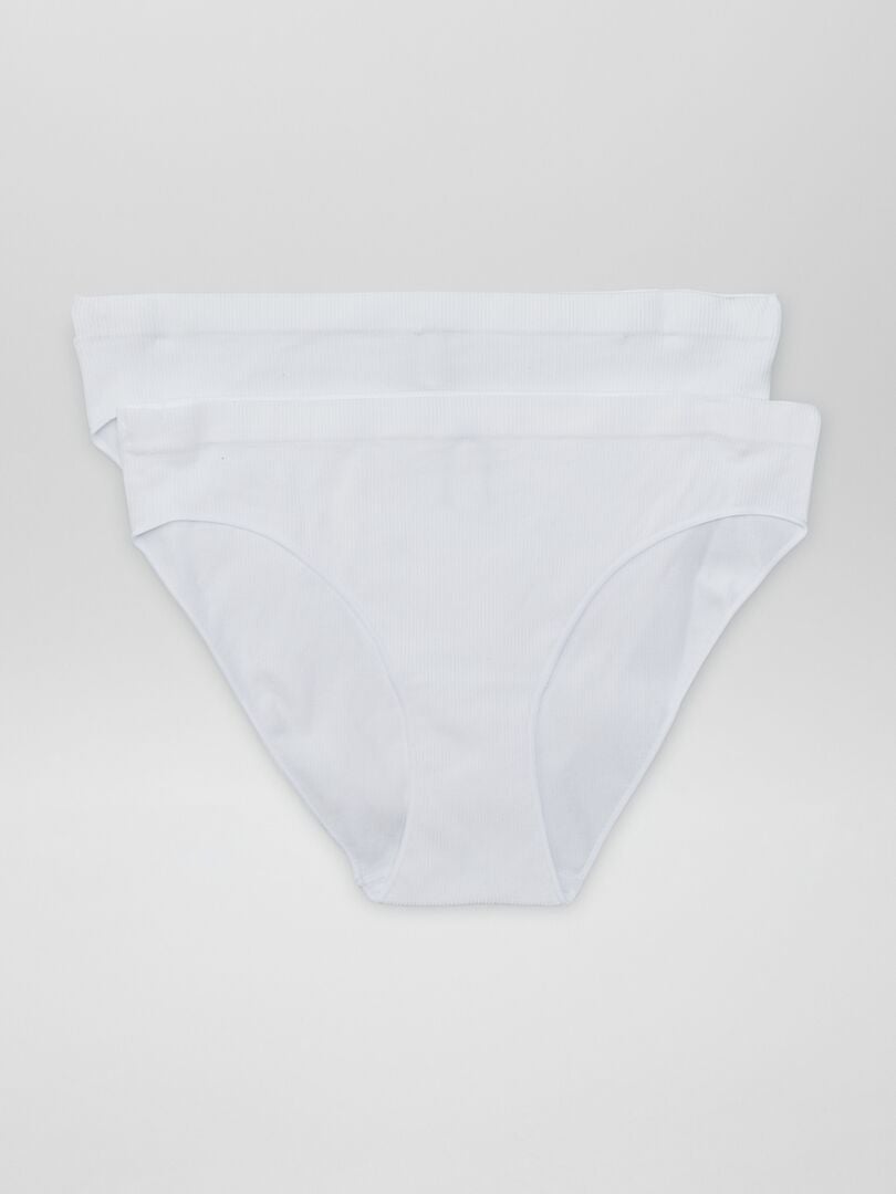 Set van 2 geribbelde gebreide slips - WIT