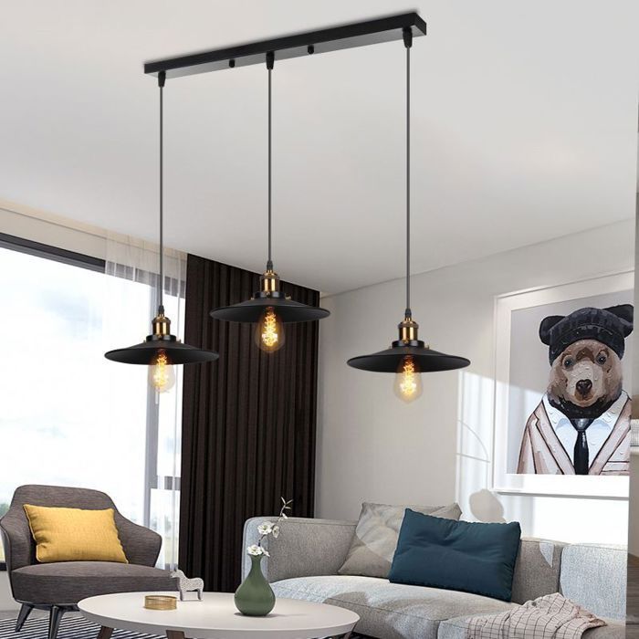 UNI LUSTRE - SUSPENSION 3 Lumières Rétro Lampe Suspendue Industrielle E27 22cm Noir