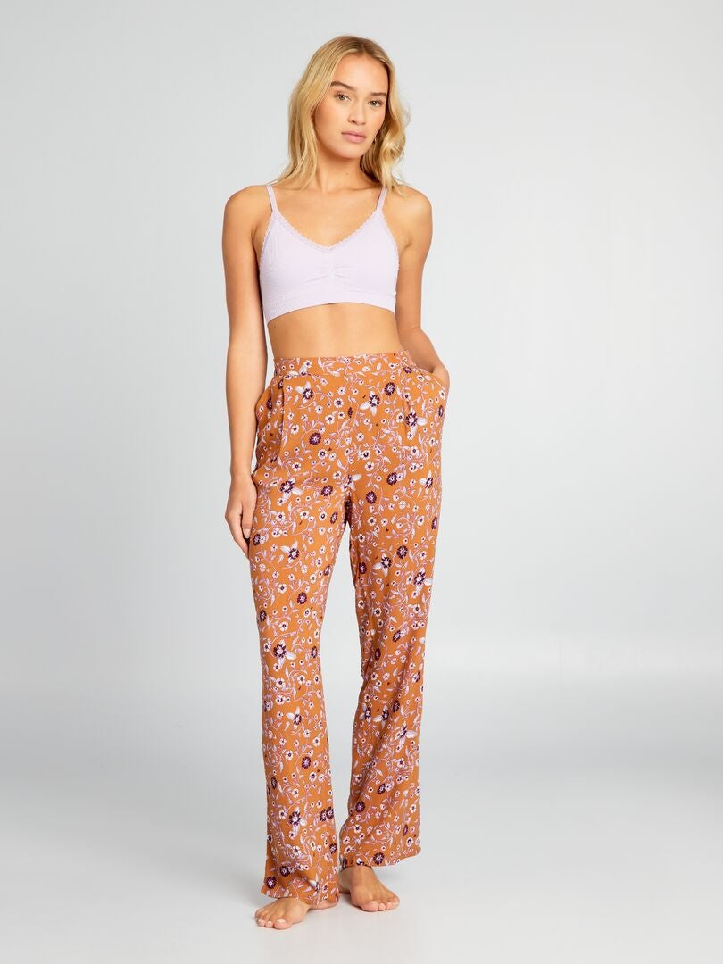 Calça de pijama estampada e folgada - MARROM
