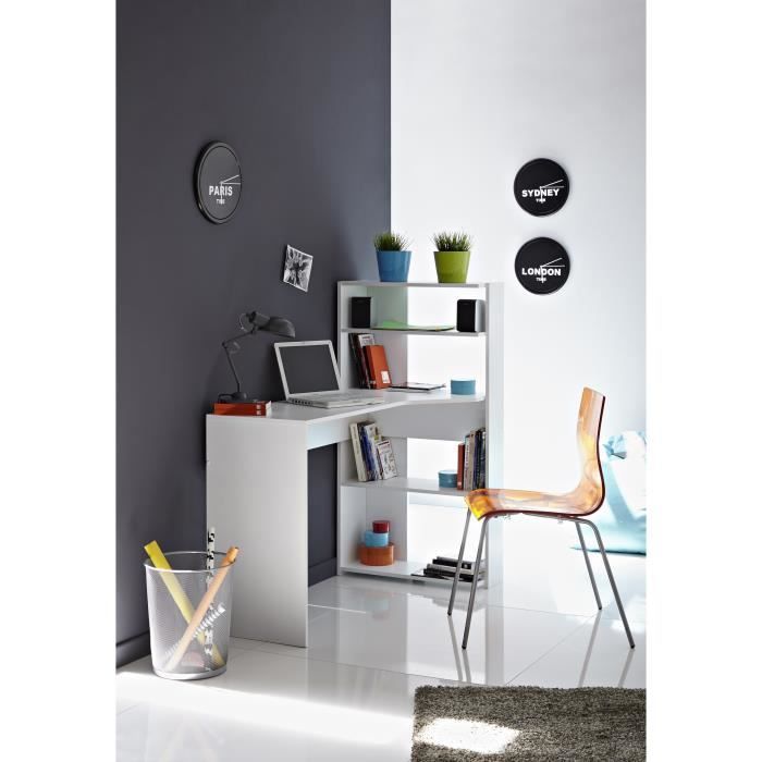 PARISOT JUNE Contemporary Corner Desk - White - W 122 cm - 1 top, 2 shelves