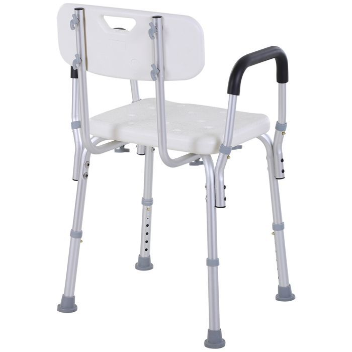 Chaise de douche - HOMCOM - hauteur réglable pieds antidérapants dossier accoudoirs amovibles - alu HDPE - blanc