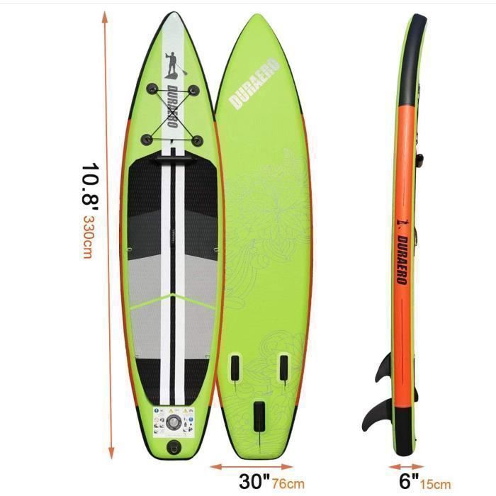 Inflatable Stand Up Paddleboard - SUP Board - 330 x 76 x 15 cm - up to 150 kg - green