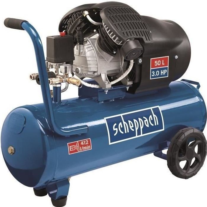Scheppach HC53DC horizontaler Zweizylinder-Luftkompressor – 50 l – 2200 W – 10 bar – 3 PS