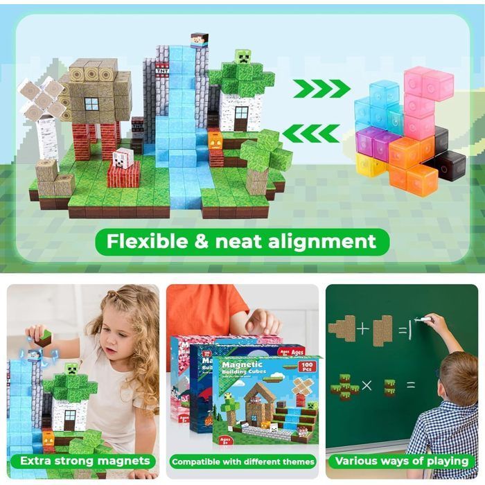 Magnetische bouwblokken - DARMOWADE - 100 stuks - Meerkleurig - Kunststof - Draagbaar, educatief