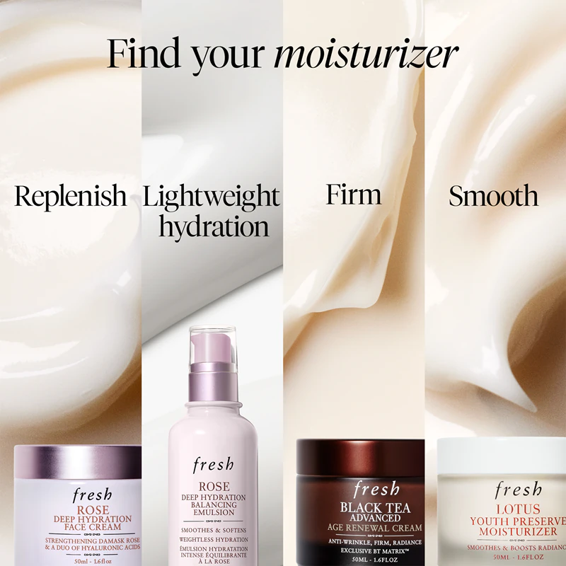 Creme facial hidratante Fresh Rose Deep Hydration com ácido hialurônico.