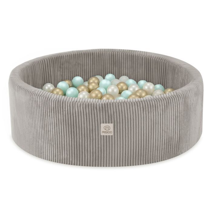 Piscine à Balles pour Bébé Enfants pour la Chambre MISIOO Ronde Velours Côtelé Beige 90x30 cm 200 Balles: Menthe/Doré/Blanc Perle