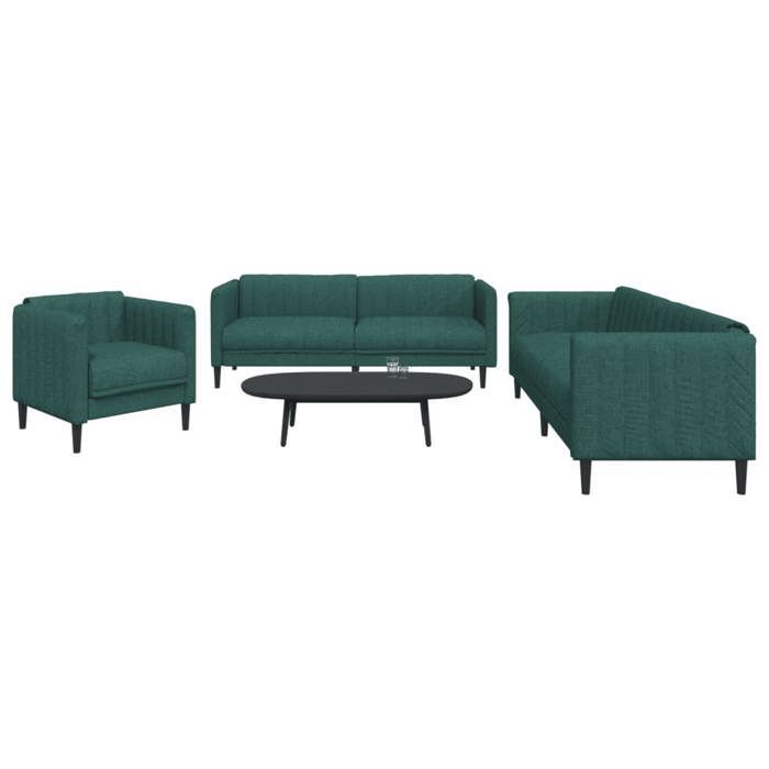 vidaXL Ensemble de canapés 3 pcs vert foncé tissu, canapé, siège de canapé, canapé relax, canapé confort, fauteuil de 3209233