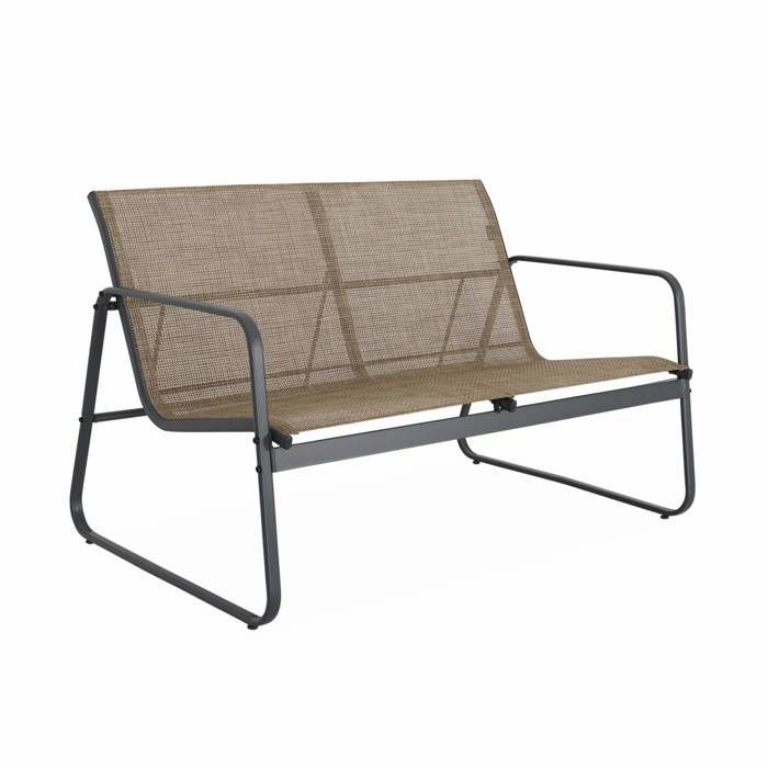 Set di mobili da giardino in metallo e textilene per 4 persone. Antracite e naturale. Design