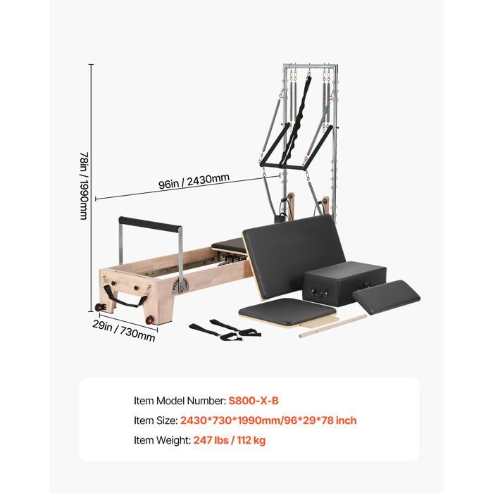 Pilates Reformer - DUOKU - S800-XB - Capacità di carico 181,44 kg - Doppia resistenza - Box e Jump Board